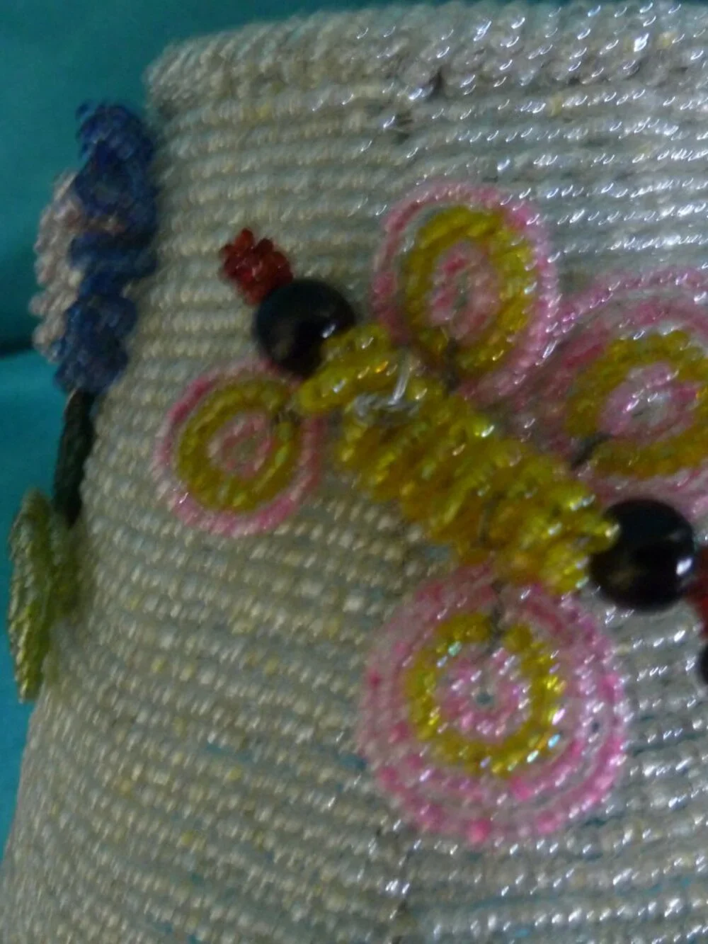 Vintage Seed Beaded 3D Floral Lamp Shade handmade wire metal Ornate
